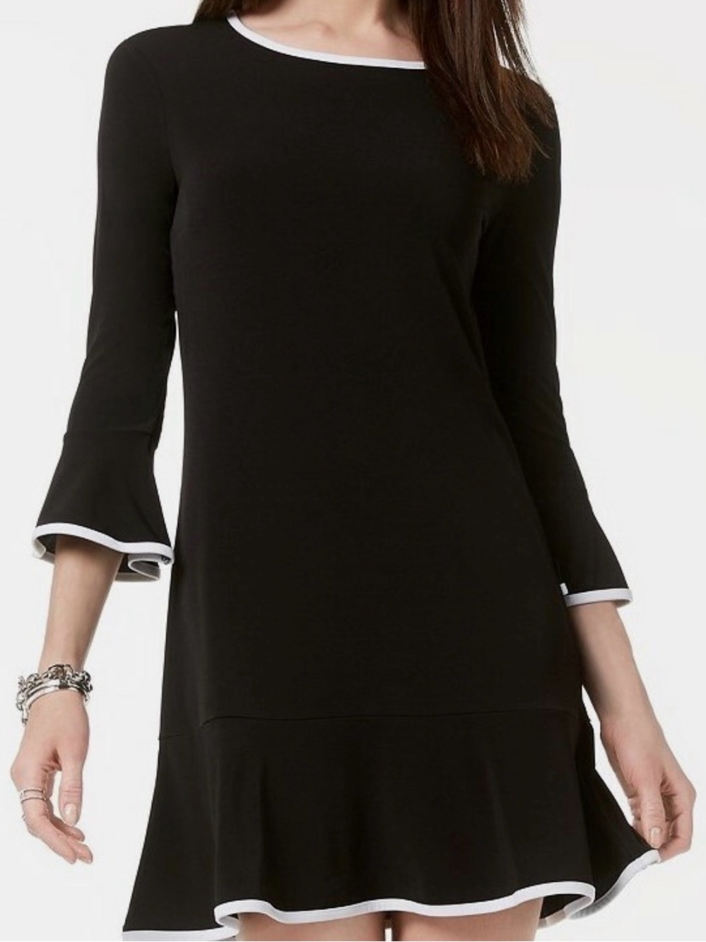 MICHAEL Michael Kors Black Dress with White Trim, Long Sleeve
